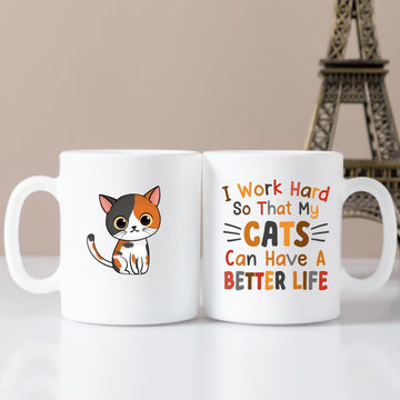 Personalized I Work Hard Cute Cat Mug