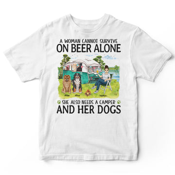 Personalized Woman Survive Drink Camper Dog T-Shirt