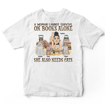 Personalized Woman Survive Book Cat T-Shirt