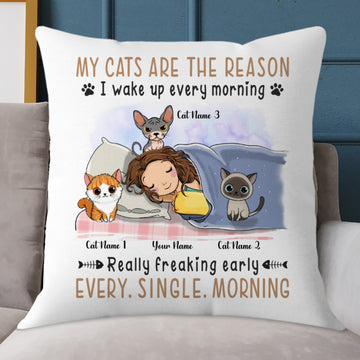 Personalized Reason Wake Up Cat Square Couch Pillow